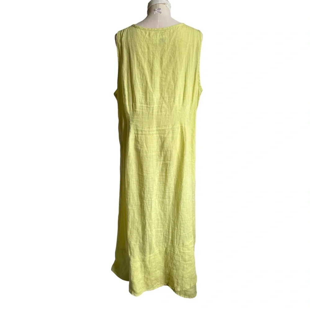 Flax Linen Lime Green Chartreuse Sleeveless Three Button Maxi Dress Size Large - Picture 14 of 16